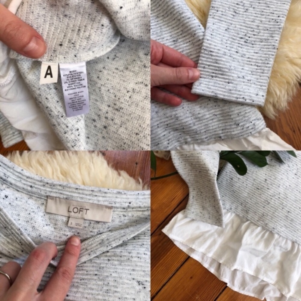 LOFT Mixed Media Ribbed Layered Peplum Top Blouse - Picture 6 of 8